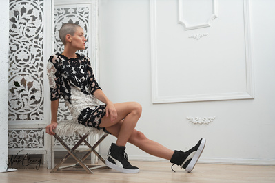 Best Scotland agency model poses for creative clothing brand in studio for Glasgow top fashion photographer at commercial photoshoot - Photography by Nate Cleary