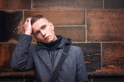Best model in Scotland poses for clothing line at University of Glasgow for top Scotland commercial photographer in fashion photo shoot - Photography by Nate Cleary