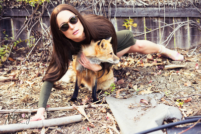 Top Scotland model poses for clothing line with a fox for best Glasgow fashion photographer at commercial photoshoot - Photography by Nate Cleary