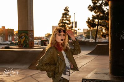 Best model in Scotland poses for creative clothing brand at skate park for top fashion photographer in Glasgow at commercial photoshoot - Photography by Nate Cleary