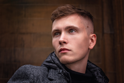 Best model in Scotland poses for clothing line at University of Glasgow for top Scotland commercial photographer in fashion photo shoot - Photography by Nate Cleary