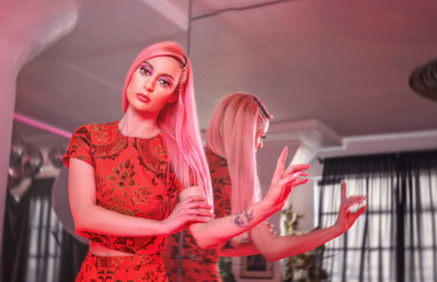 Top model in Glasgow poses for clothing line in studio for best Scotland fashion photographer in commercial photo shoot - Photography by Nate Cleary