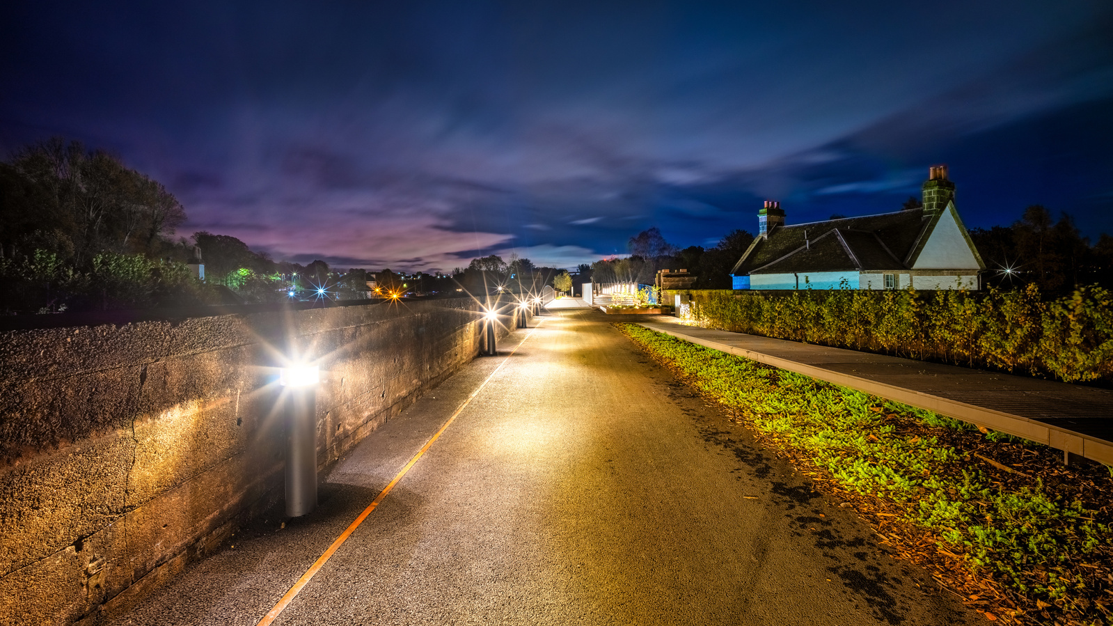 Exterior Bridge Lighting at night for SSUK Scotland Architecture in Glasgow - Photography by Nate Cleary