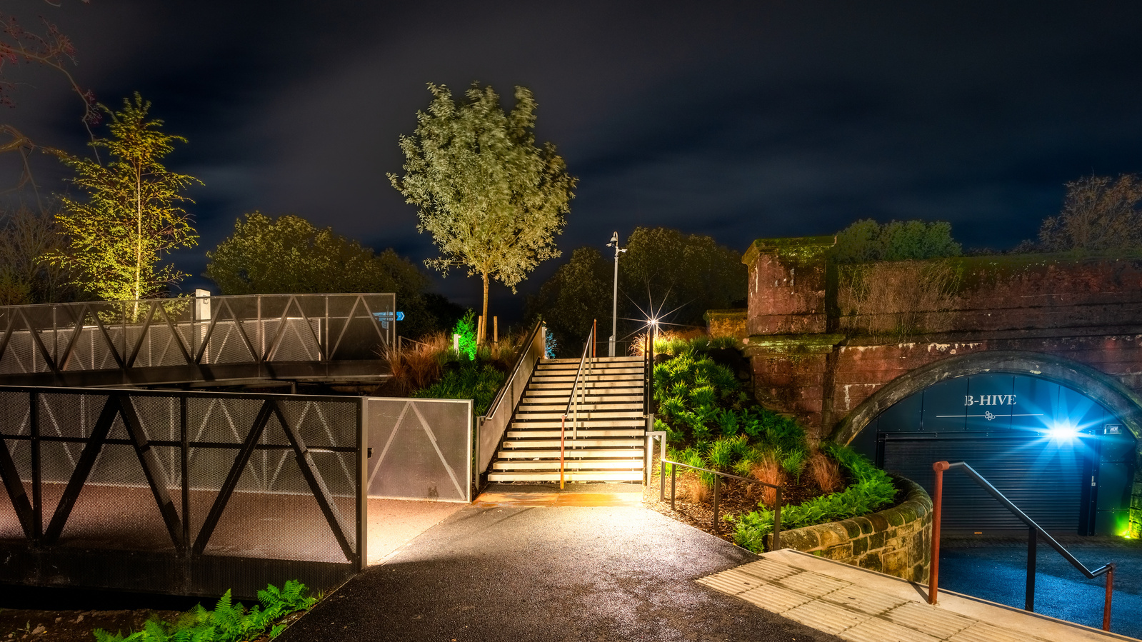 Exterior Bridge Lighting at night for SSUK Scotland Architecture in Glasgow - Photography by Nate Cleary