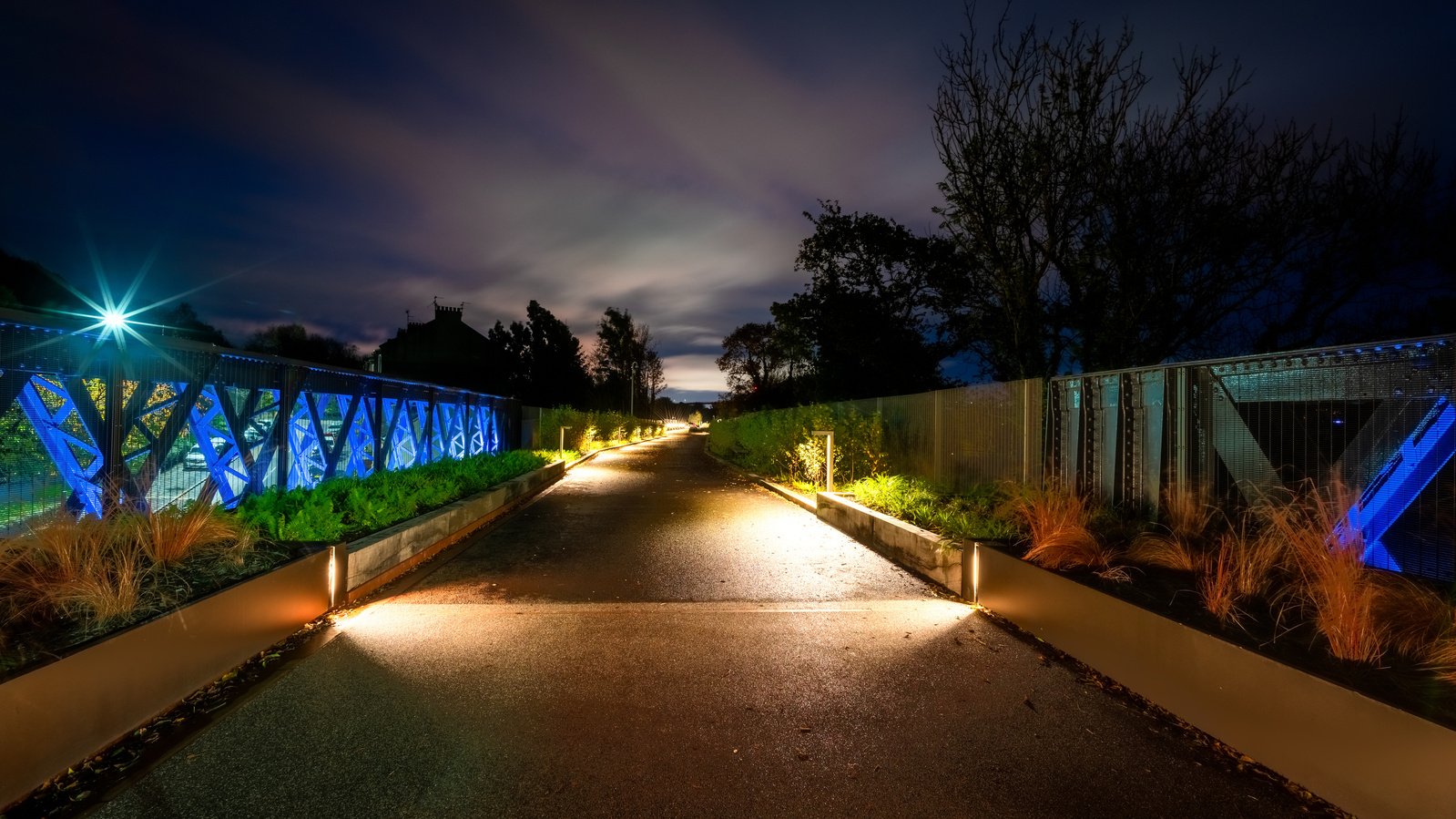 Exterior Bridge Lighting at night for SSUK Scotland Architecture in Glasgow - Photography by Nate Cleary