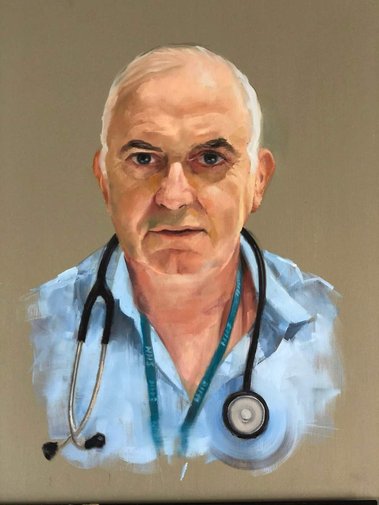 Portrait in oils of Dr Michael Duggan from the NHS Heroes initiative.