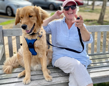 Photo of Anna Kasabian of annakasabianart.com, with her Gold Retriever Bear. 