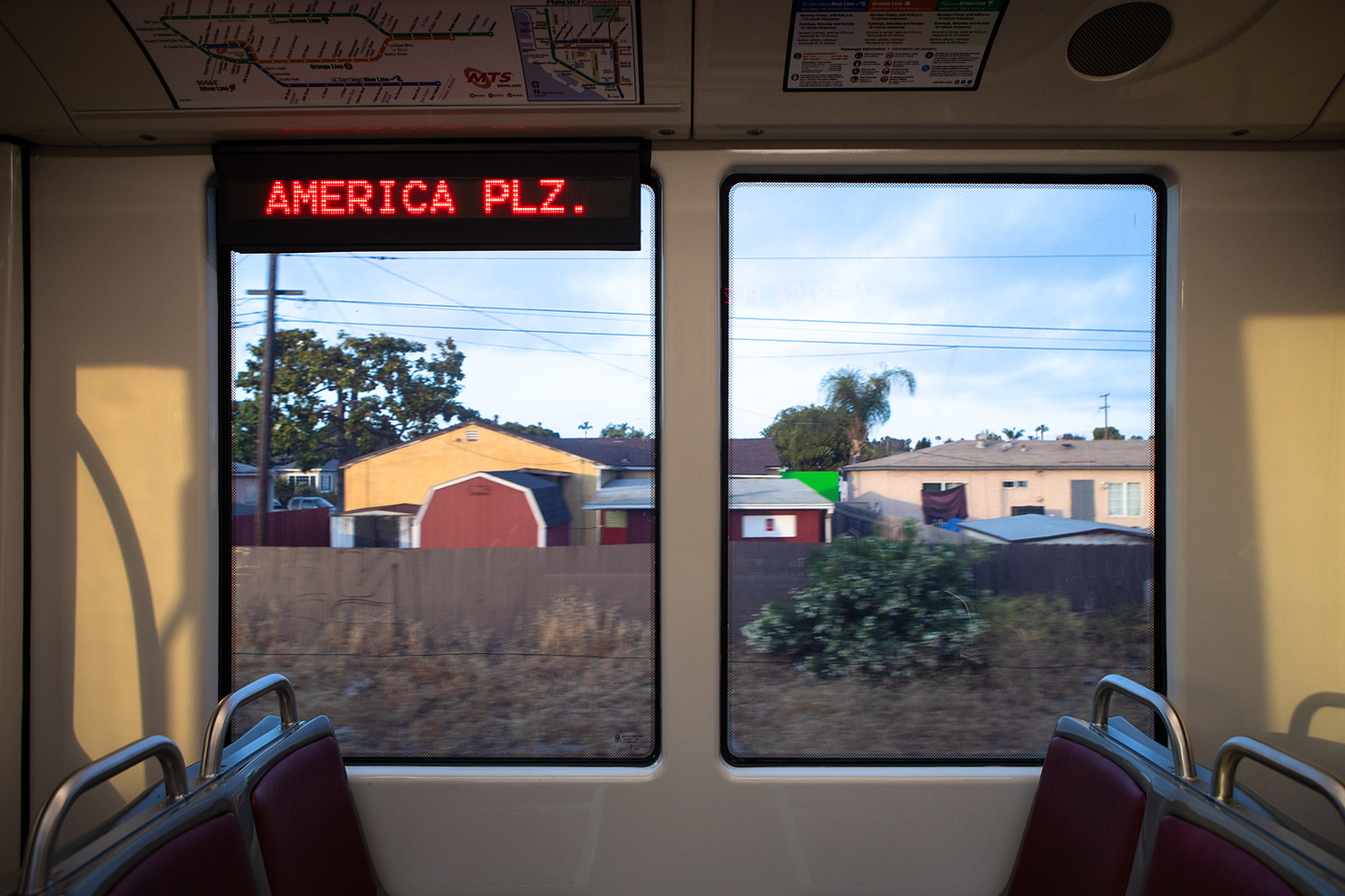 A Blue Line trolley travels toward downtown San Diego, June 1, 2021.