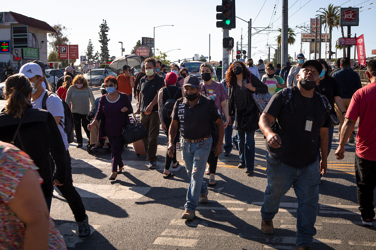Travelers cross Rail Court toward the San Ysidro Transit Center and the Port of Entry, May 27, 2021.