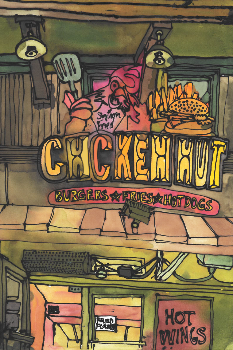 Chckn Hut, Silk Painting on Canvas, 2024