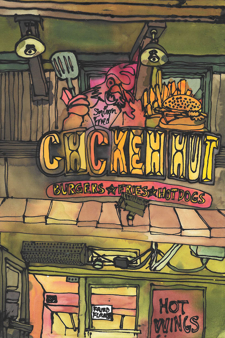 Chckn Hut, Silk Painting on Canvas, 2024