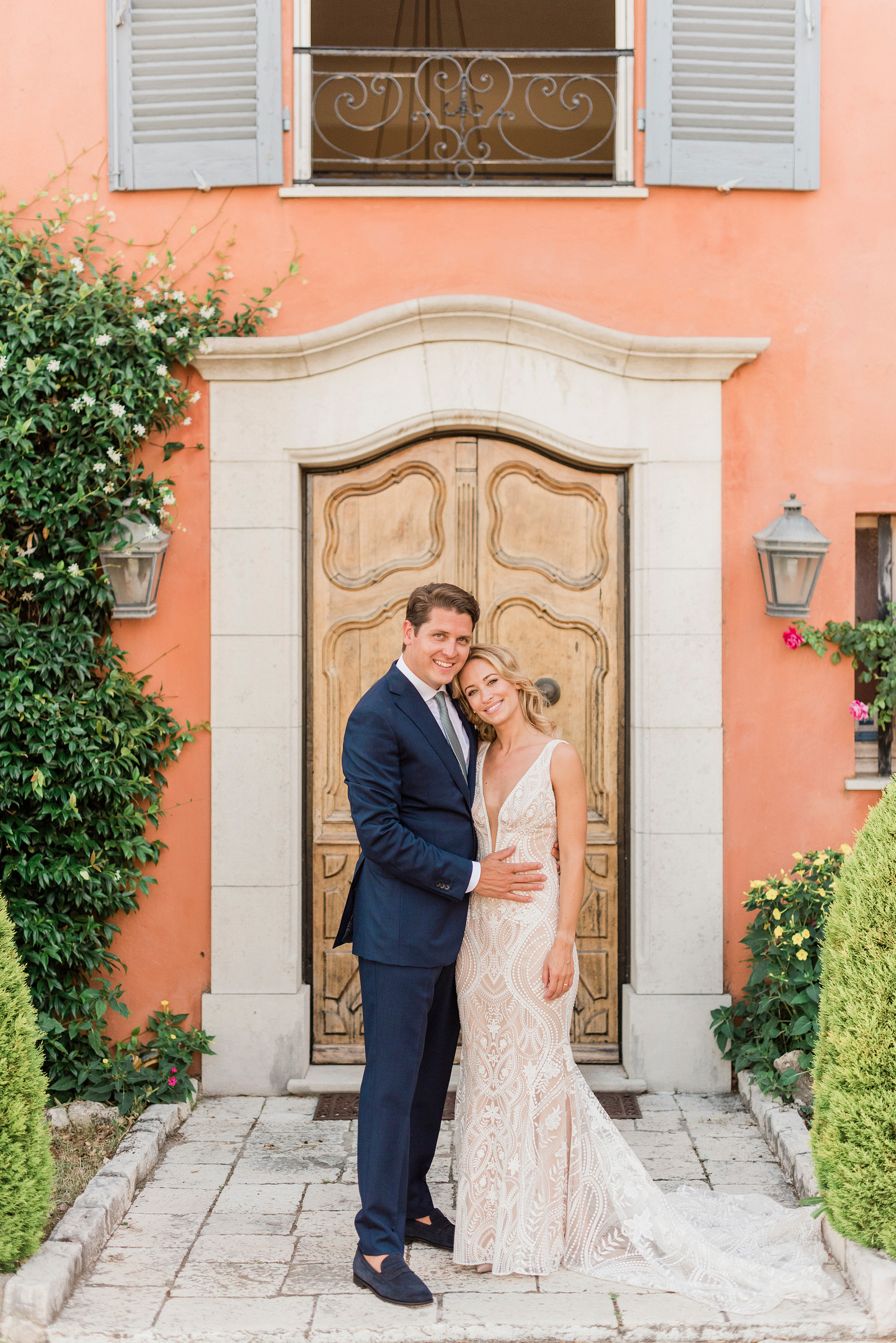 Bride and Groom at Mas Peyloubet wedding venue in Grasse, South of France. Wedding venue in the Provence with stunning views of the Cote d'Azur. French Riviera wedding photographer. 