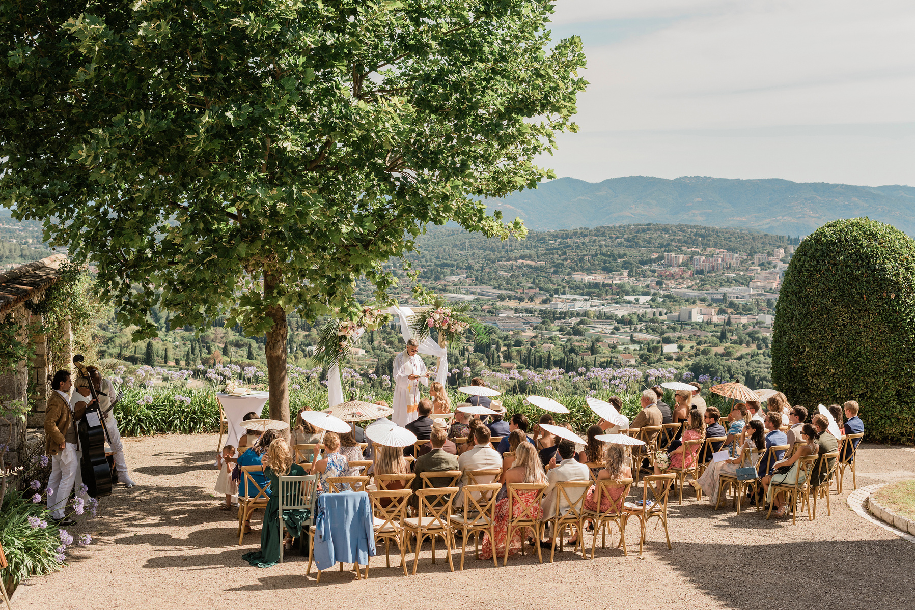 Bride and Groom at Mas Peyloubet wedding venue in Grasse, South of France. Wedding venue in the Provence with stunning views of the Cote d'Azur. French Riviera wedding photographer. 