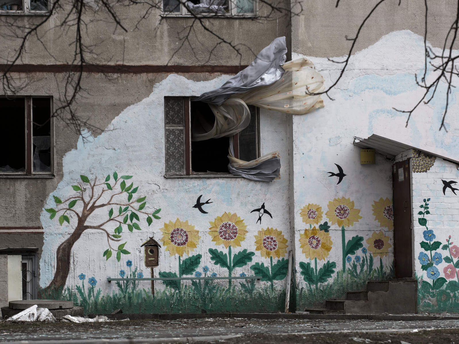 Front line district of Saltivka a northeastern suburb of Kharkiv damaged by periodic shelling from Russia army. Kharkiv under shelling by Russian army, Ukraine. 28 March 2022.