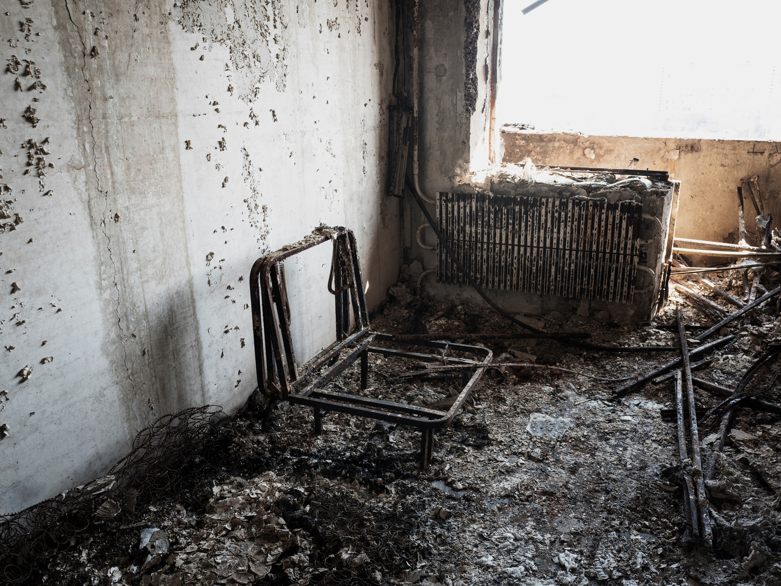 Front line district of Industrialnyi, an eastern suburb of Kharkiv damaged by periodic shelling from Russia army. Kharkiv under shelling by Russian army, Ukraine. 29 March 2022.