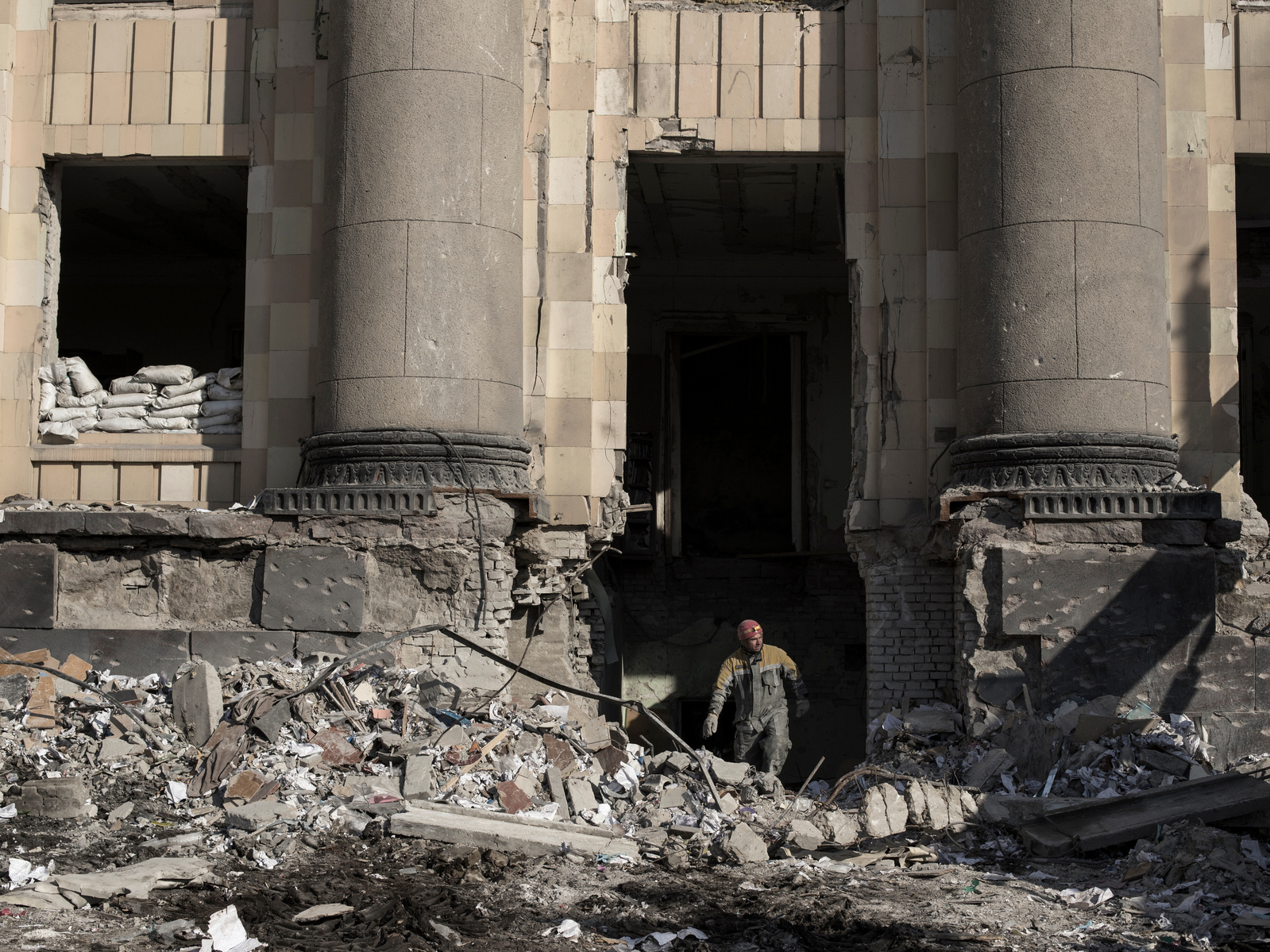 kharkiv regional council building after it was strike by Russian missiles in Freedom Square on March 1st. Kharkiv under shelling by Russian army, Ukraine. 24 March 2022.