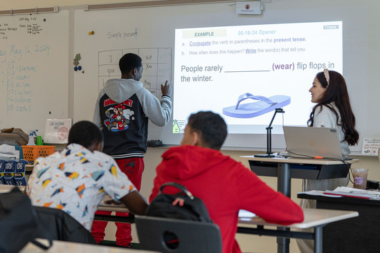 Dany Cherry, 15, attends a morning class at Stoughton Public High School in Stoughton Massachusetts, US, on Thursday, May 16, 2024. Photographer: Mel Musto/Wall Street Journal