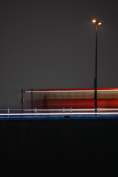 Light painting on Waterloo bridge using a London bus as the subject