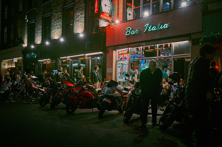 Night photography in soho.

bar Italia on frith street 