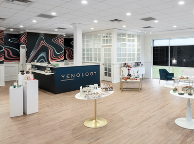 Retail image of St. Louis based Yenology.  Architect:  Formwork Architecture.  Architectural and Retail Photography by Karen Palmer.  A main image showing signage, layout, and traffic flow.
