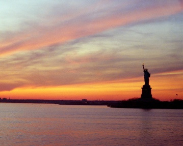 Sunset on the Statue of Liberty.