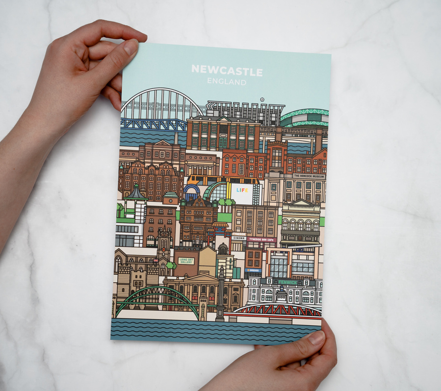 This Newcastle-illustrated poster is the perfect gift for anyone who loves the city! The vibrant illustration includes landmarks from Newcastle and is a perfect addition to any home or workspace.
