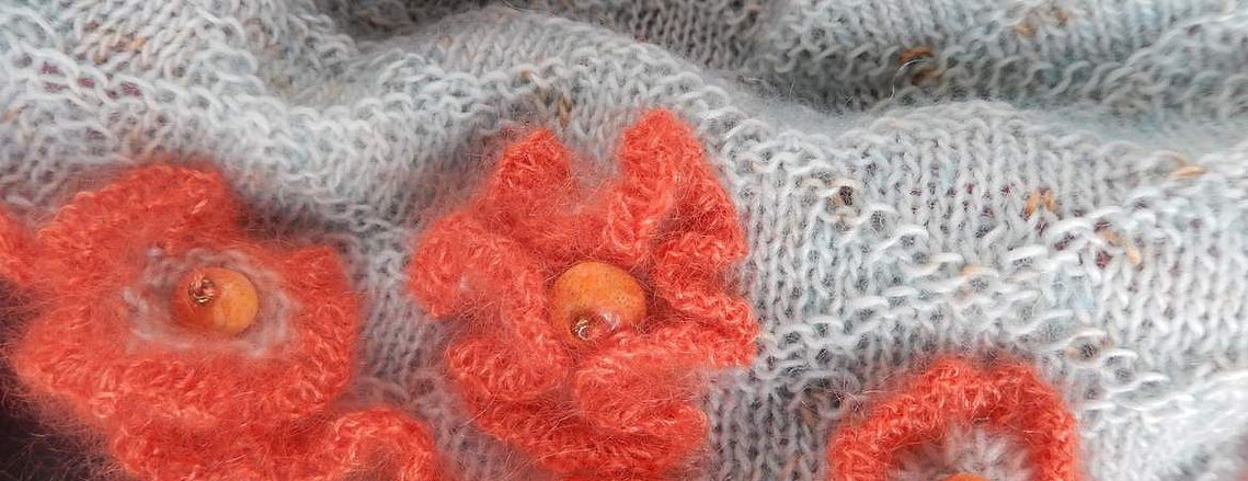 Coral and Seafoam Knit Scarf