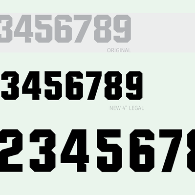 Type specimen of Nike’s Michigan numerals, showing the original design and the heavier weight redesign. 