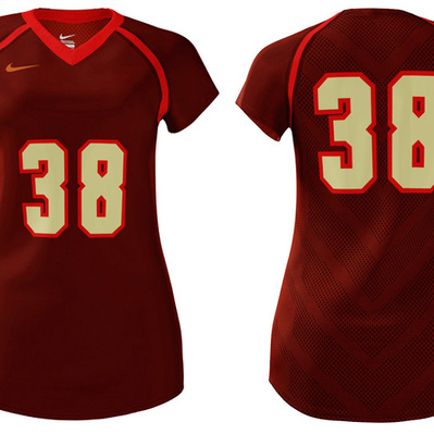 Maroon sports jersey bearing the number 38 in Nike's Full Block font numerals.