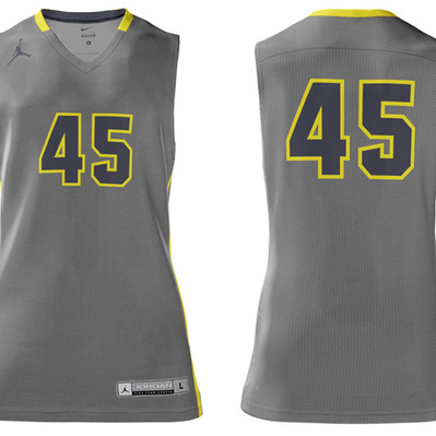 Grey sleeveless sports jersey bearing the number 45 in Nike's Ithaca font numerals.