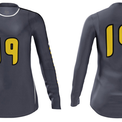 Grey long sleeve sports jersey bearing the number 19 in Nike's FB Rush font numerals.