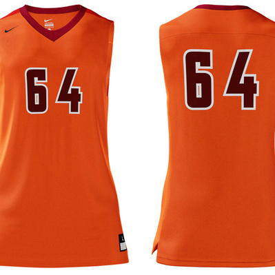 Orange sleeveless sports jersey bearing the number 64 in Nike's Tucson font numerals.