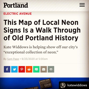 Screenshot of the article headline about the Map and Poster of Portland's Neon Signs by Kate Widdows