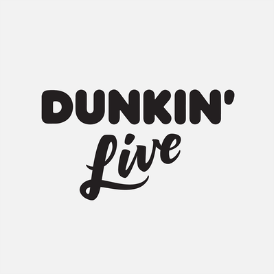 Dunkin' Donuts company "Dunkin' Live" logo with "Live" in an angled brush script underneath their trademark "Dunkin'" brand typeface.