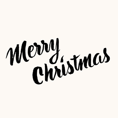 Black and white hand drawn lettering of the phrase "Merry Christmas" in black and white brush script.