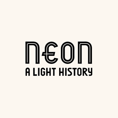 Black and white lettering for the title page of the book "Neon, a Light History" drawn in the style of channel neon.