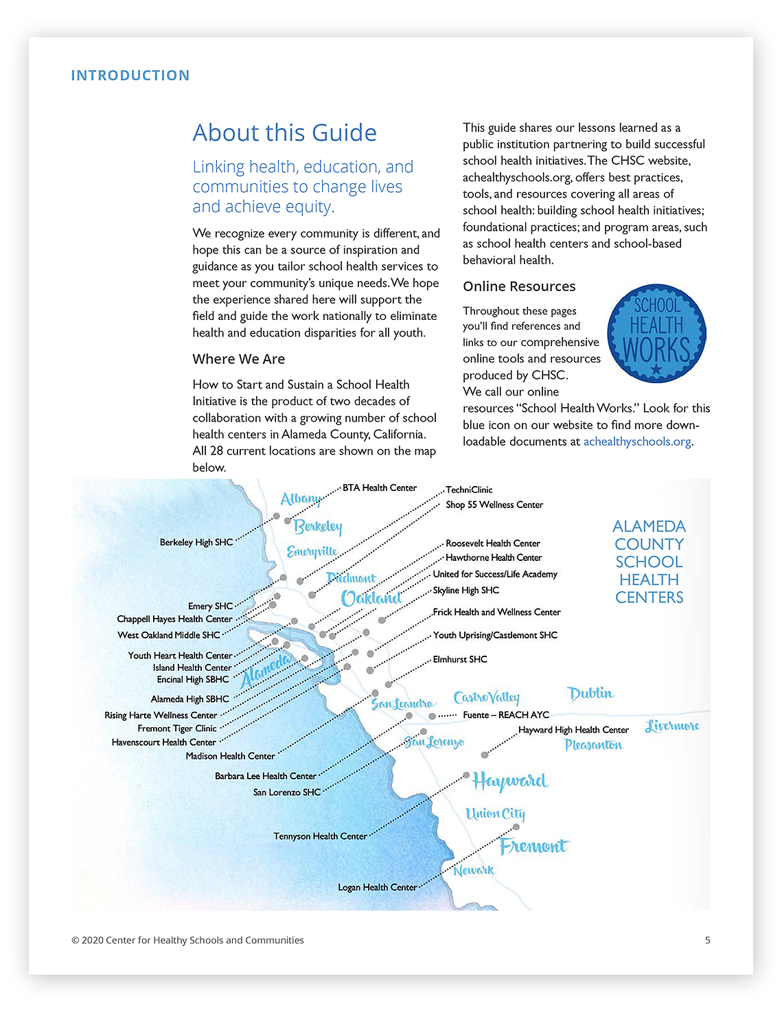 School Health Works document page featuring a map of Alameda County California.