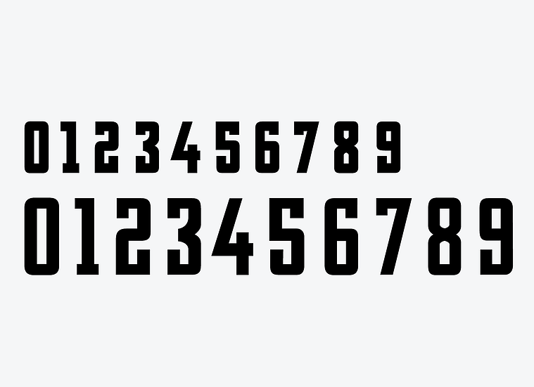Numerals-only type specimen for Tucson, a typeface for sports jerseys.