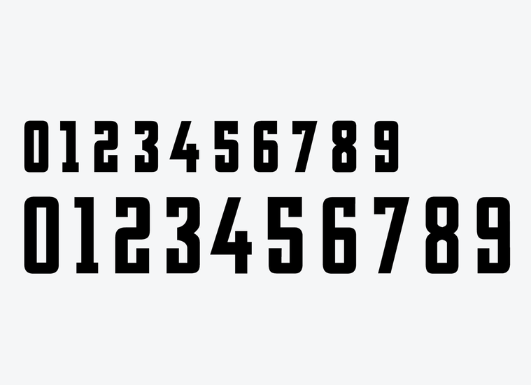 Numerals-only type specimen for Tucson, a typeface for sports jerseys.