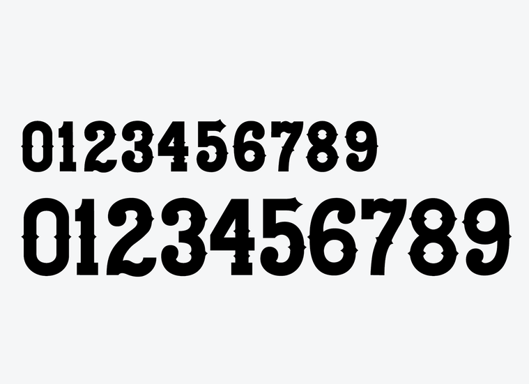 Numerals-only type specimen for Kansas, a typeface for sports jerseys.