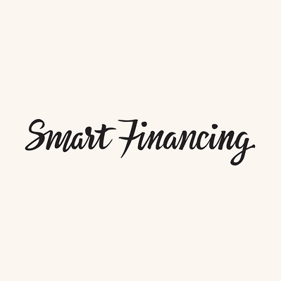 Black and white hand drawn lettering of the phrase "Smart Financing" in black and white brush script.