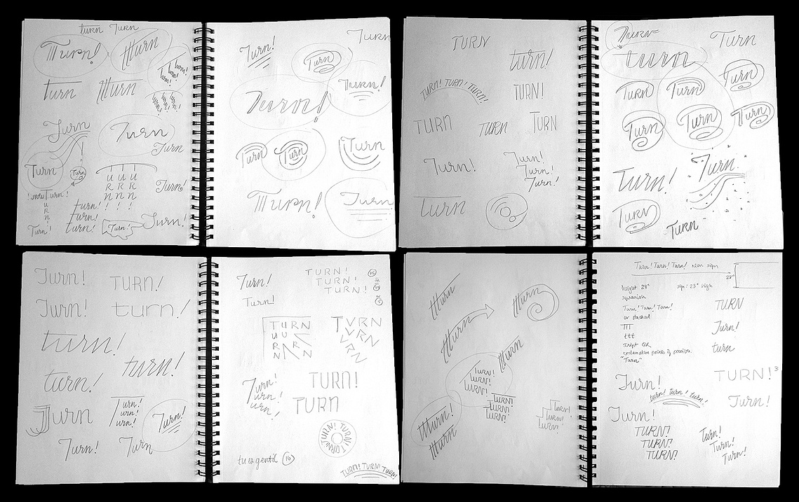 Pages from Kate Widdows' sketchbook process for designing the 
