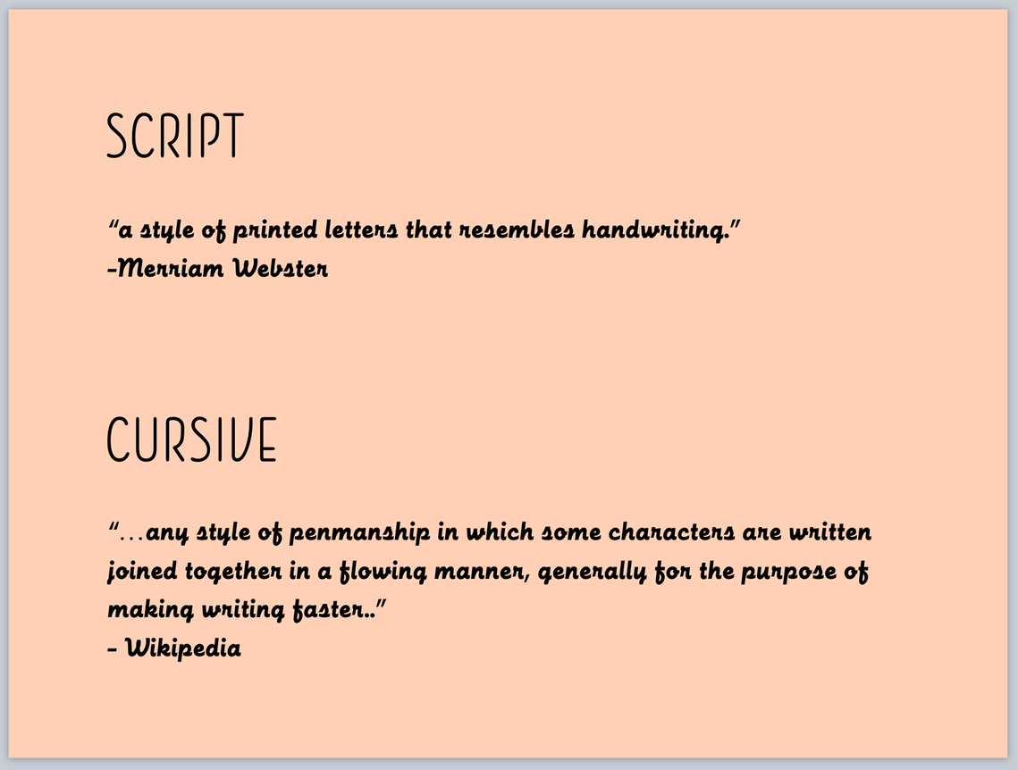 Black text on a peach colored background, definitions of the words 
