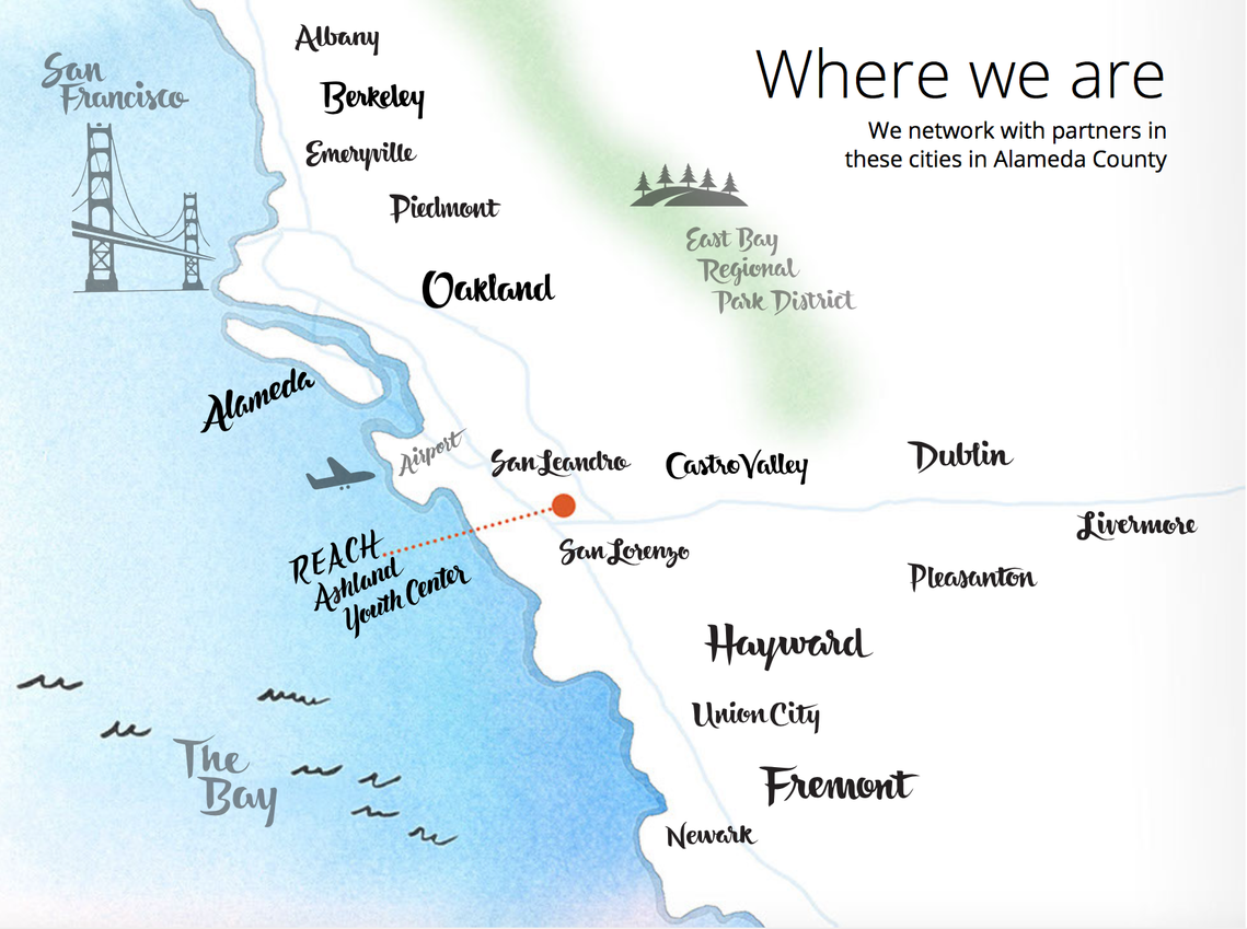 Hand-painted map of Alameda County, California.