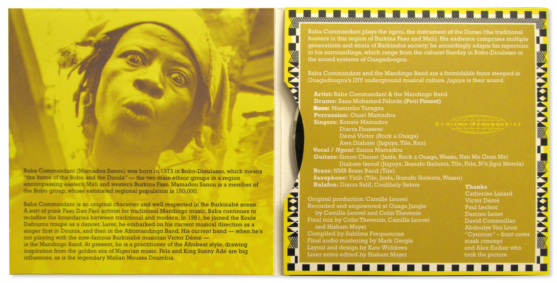 Inside spread of the gatefold digipak CD package of Baba Commandant and the Mandingo Band's  album 