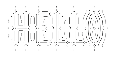 Neon lettering of the word “Hello” illustrated as an elaborate tapestry in black and white.