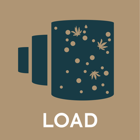 Icon of cannabis pucks in dark green on a brown background.