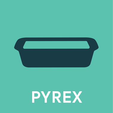 Icon of a pyrex dish in dark green on a bright green background.