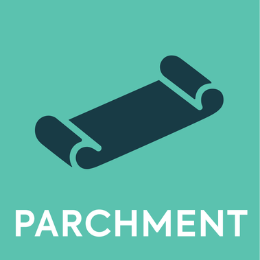 Icon of parchment paper in dark green on a bright green background.