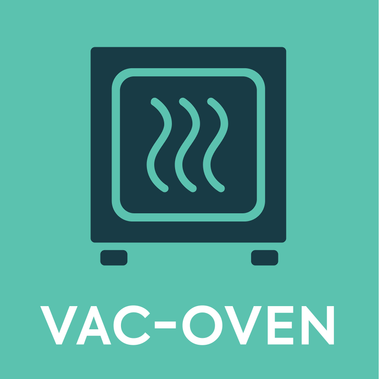 Icon of a vac oven in dark green on a bright green background.